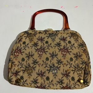 Vintage Floral Tapestry Framed Rose Victorian Handbag Purse JR Miami Art Deco